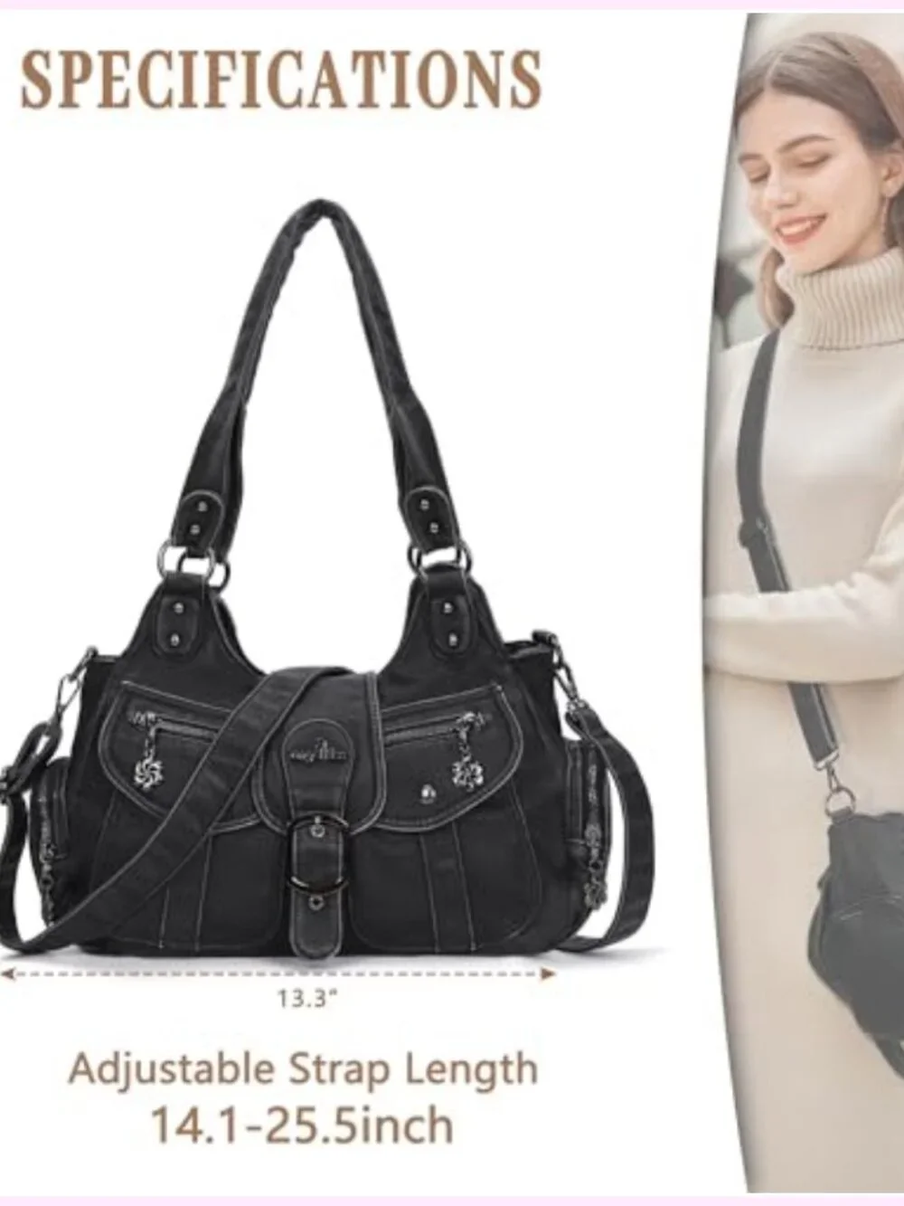 Vegan Leather Hobo Shoulder Bag Tote Purse with Crossbody Strap